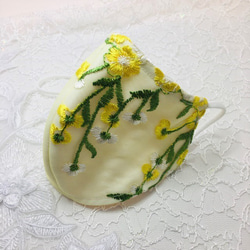【恋するマスク】レモンイエロー刺繍レースアナタに咲く花アジャスター付き　くちびるに触れません立体キープワイヤー 2枚目の画像