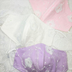 【恋するマスク】ホワイト恋するフラワー刺繍とお花モチーフ　くちびるに触れません　立体キープワイヤー 6枚目の画像