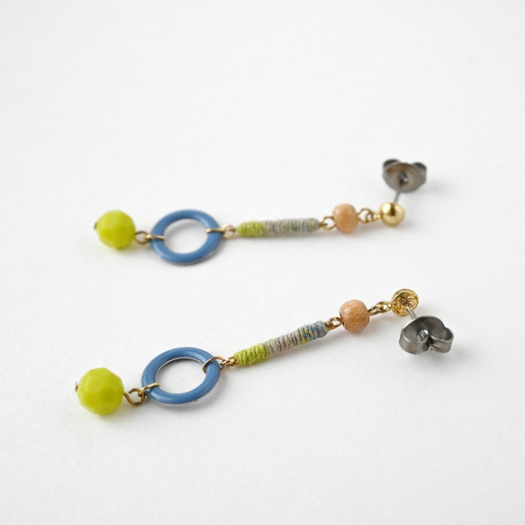 まきまきスティックピアス/イヤリング（ブルー×グリーン） 3枚目の画像