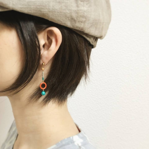 まきまきスティックピアス/イヤリング（ブルー×グリーン） 4枚目の画像