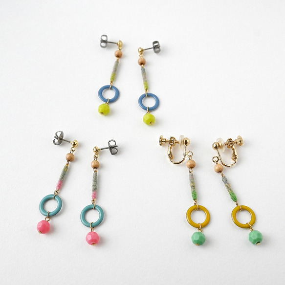 【限定1点】まきまきスティックピアス/イヤリング（イエロー×グリーン） 5枚目の画像