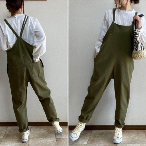 サロペットサルエルパンツ 125丈 リネン ハンドメイド 作家