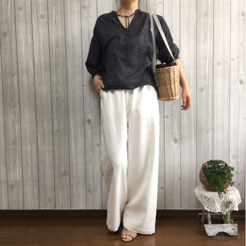 再販4 大人のとろみハンサムワイドパンツ（オフ白）＊受注製作 