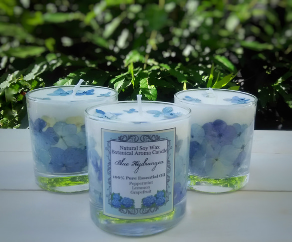 ～Blue hydrangea ～ Aroma Soy candleアニバーサリ✨紫陽花グラスキャンドル 1枚目の画像