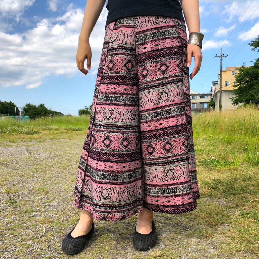 エスニック柄　ビスコース　巻パンツ　ふつう巻66c㎝　M丈90㎝　№19005