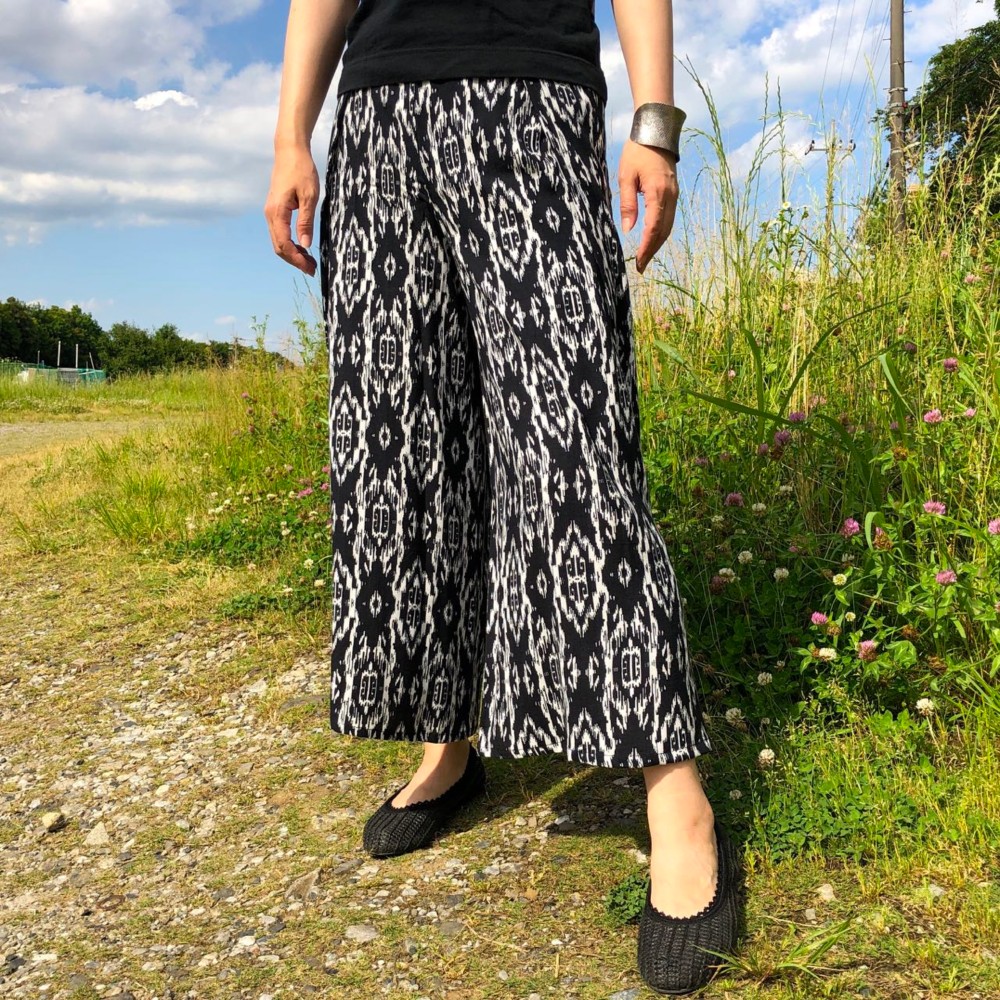 エスニック柄　ビスコース　巻パンツ　ほっそり巻63㎝　M丈90㎝　№19004