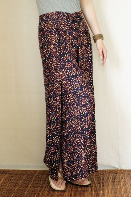 エスニック柄　ビスコース　巻パンツ　ふつう巻66cm　L丈98cm　小三角柄