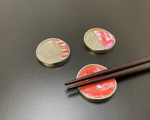 つきのみちかけ 箸置き 3点セット [錫鋳物＋螺鈿] 箸・箸置き