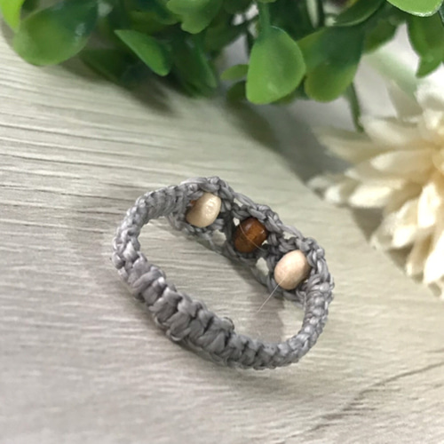 マクラメ編み ブレスレット＆指輪セット グレー ブレスレット chou