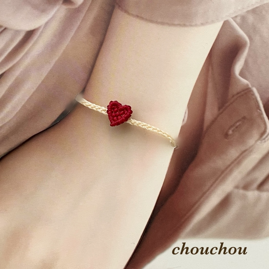 ワックスコードブレスレット 可愛いハートモチーフのブレスレット