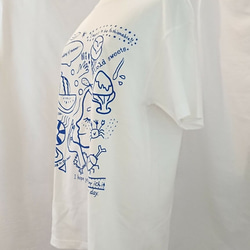 アトリエichiオリジナル！夏をぎゅっと詰め込んだ✨楽しいプリントtシャツ※生地色バニラホワイト×ブルー 5枚目の画像