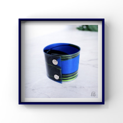 VLISCO社製アフリカンプリント☆ PVCビニール バングル ブレスレット グラフィカル ブルー×グリーン 1枚目の画像