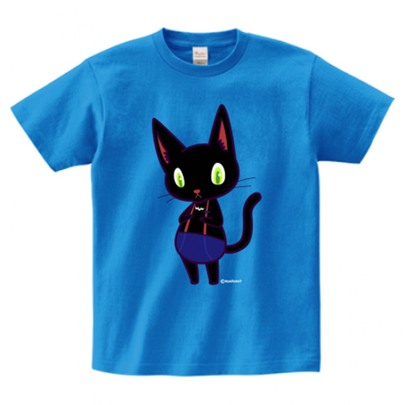 黒猫キャラクターTシャツ(大人〜子供サイズ) 1枚目の画像