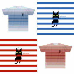 ボーダーによじ登る黒猫Tシャツ(大人〜子供サイズ)【全面プリント】 7枚目の画像