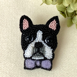 刺繍　ブローチ　ボストンテリア　ハンドメイド 刺繍 ブローチ ボストンテリア ハンドメイド