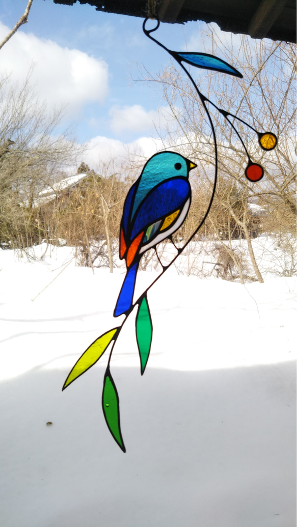 ステンドグラスの小鳥 ウォールステッカー・ウォールデコ 風がら