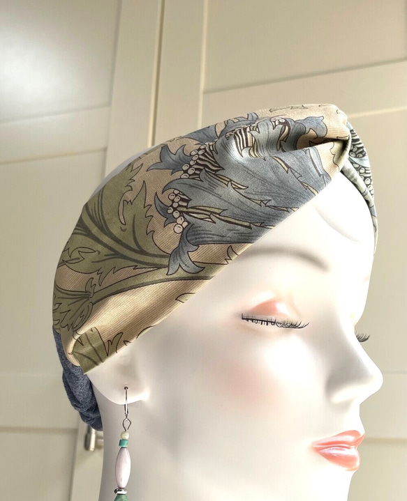 精選William Morris ⭐️採用設計布料⭐️髮帶頭巾⭐️銀蓮花藍⭐️ 第4張的照片