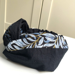 威廉莫里斯設計面料使用⭐️柳樹蝴蝶結黑色×藍色⭐️頭巾髮帶 第2張的照片