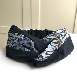 威廉莫里斯設計面料使用⭐️柳樹蝴蝶結黑色×藍色⭐️頭巾髮帶 第1張的照片