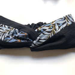 威廉莫里斯設計面料使用⭐️柳樹蝴蝶結黑色×藍色⭐️頭巾髮帶 第3張的照片
