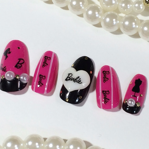 バービー/barbie/ぷっくり3Dハート/ガーリー/ピンク/ネイルチップ