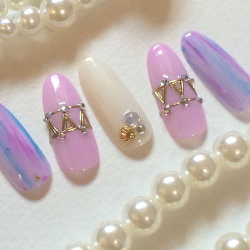 三角/シェル/パープル/ピンク/ネイルチップ☆ ネイルチップ（つけ爪