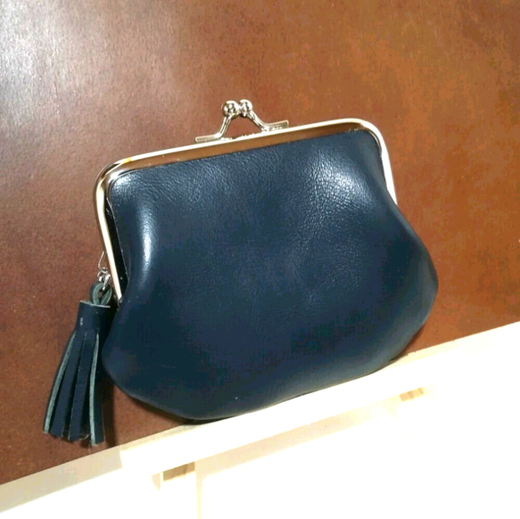 本革がま口 財布 紺 シュリンク がま口 クラフトKK 通販