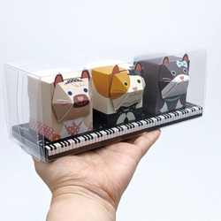 3匹のおめかしネコBOX / ペーパークラフト / ギフトボックス / クリアケース付き 5枚目の画像