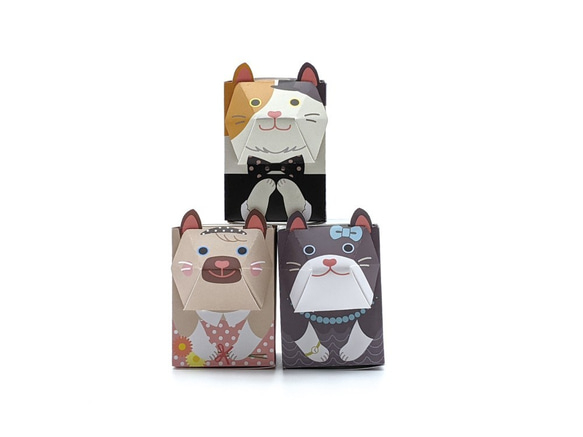 3匹のおめかしネコBOX / ペーパークラフト / ギフトボックス / クリアケース付き 7枚目の画像