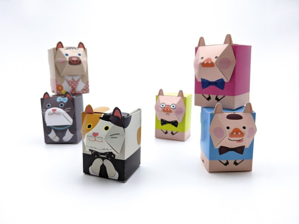 3匹のおめかしネコBOX / ペーパークラフト / ギフトボックス / クリアケース付き 9枚目の画像