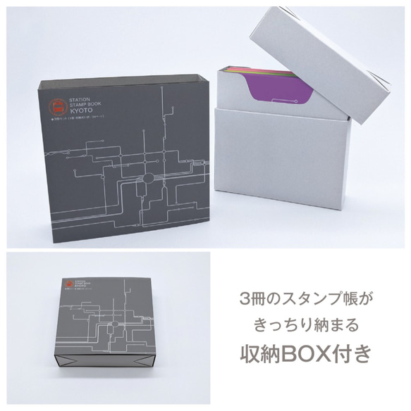 鉄道駅スタンプ帳 京都路線図 // 3冊セット // 収納BOX付き // 蛇腹式  手製本 5枚目の画像