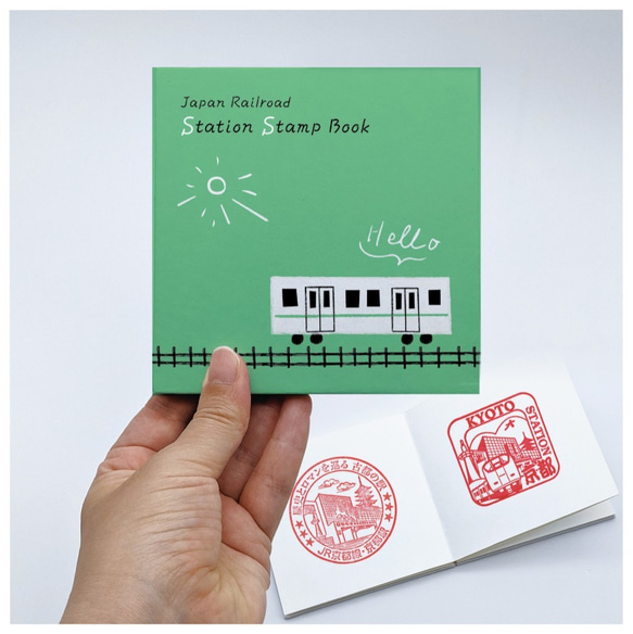 鉄道駅スタンプ帳 B // 蛇腹式  手製本 // 鉄道イラスト // 絵日記帳 // スケッチ帳 1枚目の画像