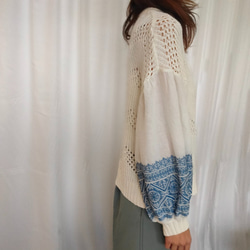 ⚡️リメイク⚡️刺繍袖ホワイトニットセーター 6枚目の画像