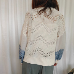 ⚡️リメイク⚡️刺繍袖ホワイトニットセーター 7枚目の画像