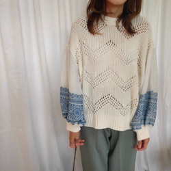 ⚡️リメイク⚡️刺繍袖ホワイトニットセーター 8枚目の画像