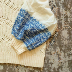 ⚡️リメイク⚡️刺繍袖ホワイトニットセーター 2枚目の画像