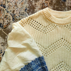 ⚡️リメイク⚡️刺繍袖ホワイトニットセーター 3枚目の画像