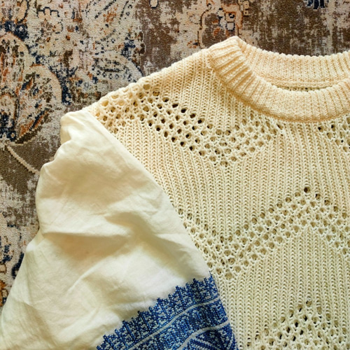 ⚡️リメイク⚡️刺繍袖ホワイトニットセーター ニット・セーター