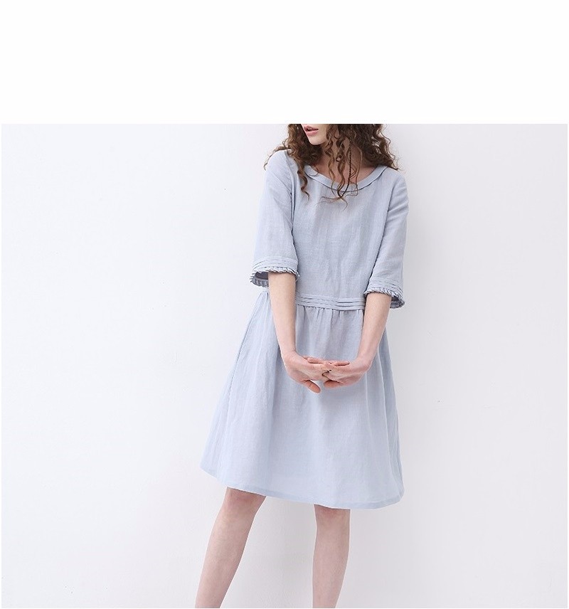 【S】大人可愛いタック、ポケット裏地付き六分袖ワンピース♪