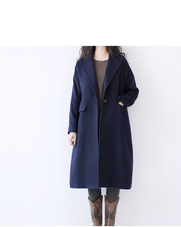 L】上品なネイビーロングウールコート♪ コート トモハンドメイド 通販