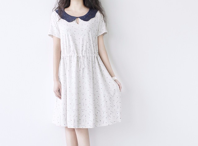 【M】カットソープリントポケット付きシンプルなワンピース♪