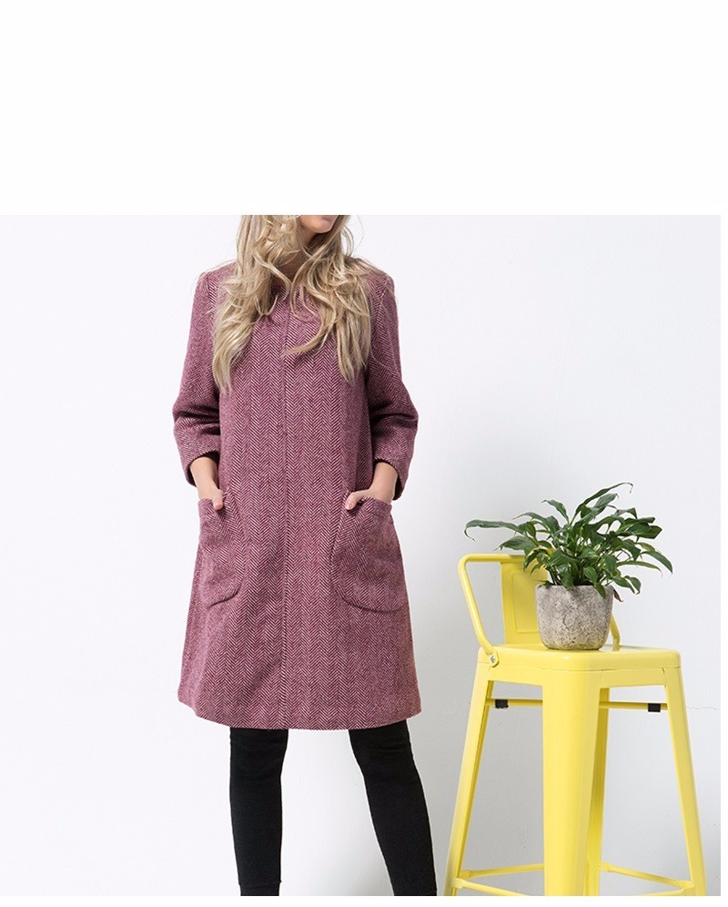 【M】シンプルでポケット付大人可愛いウール混ワンピース♪