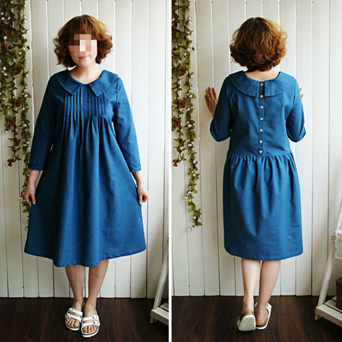 襟付き後ろ開き長袖大人可愛いワンピース♪ ワンピース トモ