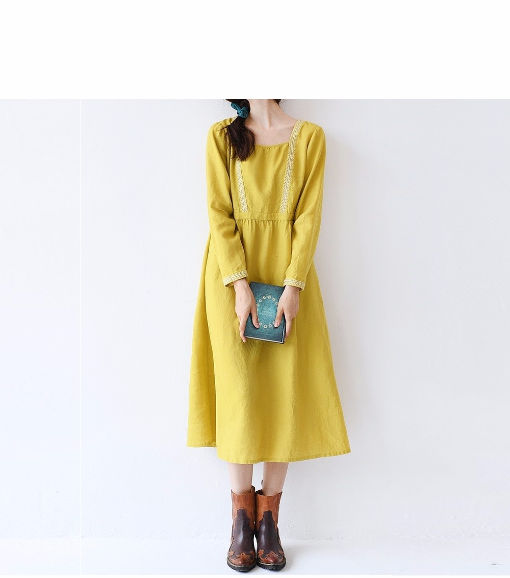 【L】刺繍入り大人可愛い長袖ロングワンピース♪