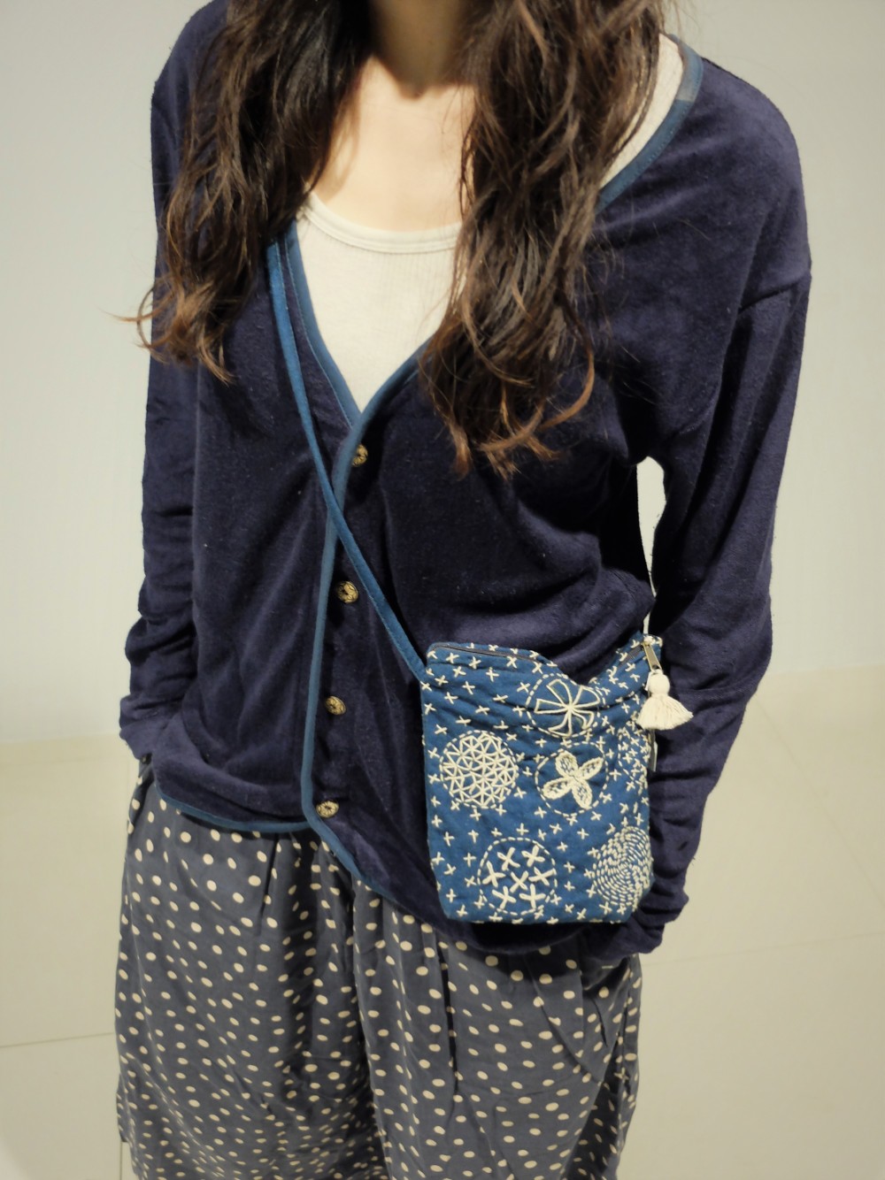 パイル地 カーディガン「ネイビー」