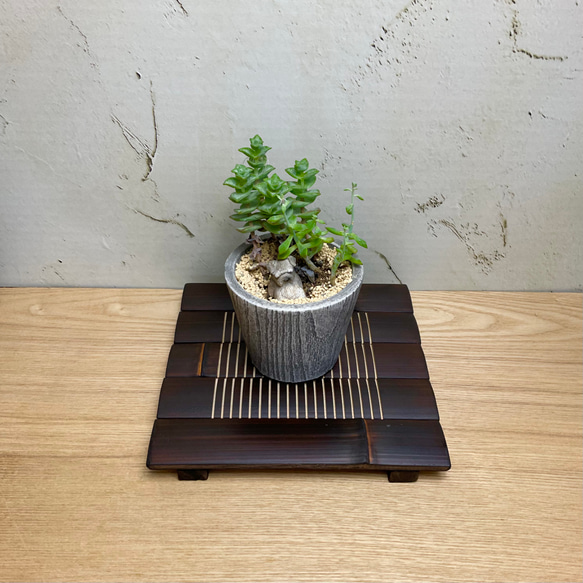 昭和レトロ　黒塗り　バンブー　竹製　飾り台　花台　アンティーク　盆栽　観葉植物 竹製の花台（平型）焼き色：漆黒 一輪挿し・花瓶・花器 Neutral 環境