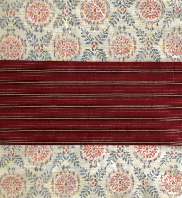 木綿　半幅帯　朱赤の細め横縞 3枚目の画像