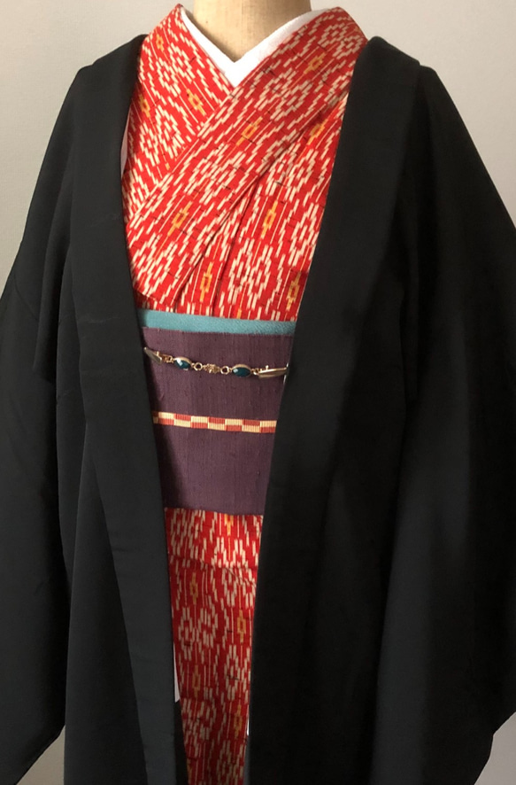 正絹　袷羽織　黒紋付地の紋抜き　ブラックジャケット風に 2枚目の画像