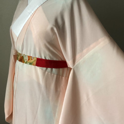 正絹　袷長襦袢　ベビーピンクにぼかしの梅柄　無双袖　居敷あて付き 1枚目の画像