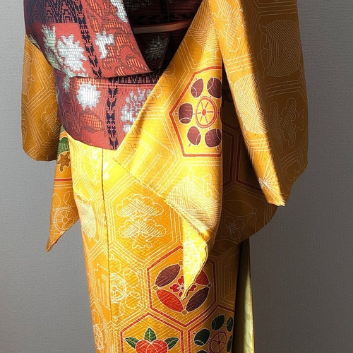 山吹のアンティーク着物 訪問着レンタル tc710 JAPANSTYLE 山吹色 吉祥文様 | 着物